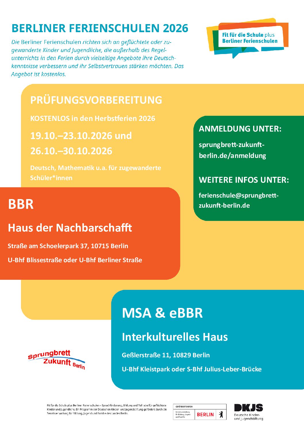 Flyer Herbstferienschule 2026 Berliner Ferienschulen